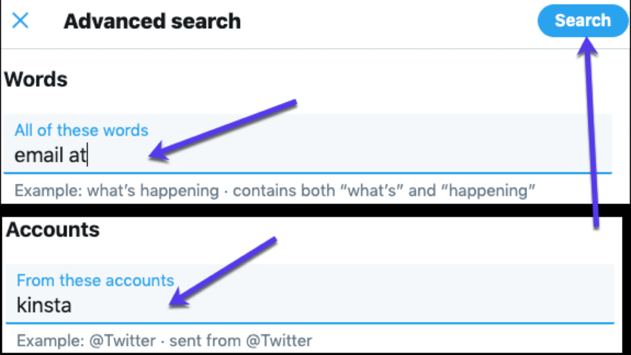Use Twitter advanced search to find emails